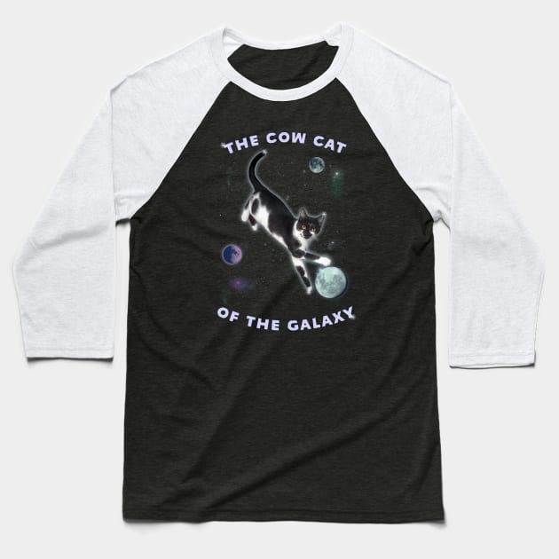 Funny Galaxy Cat - "Cow Cat of the Galaxy" Cow cat and moon Baseball T-Shirt by jdunster